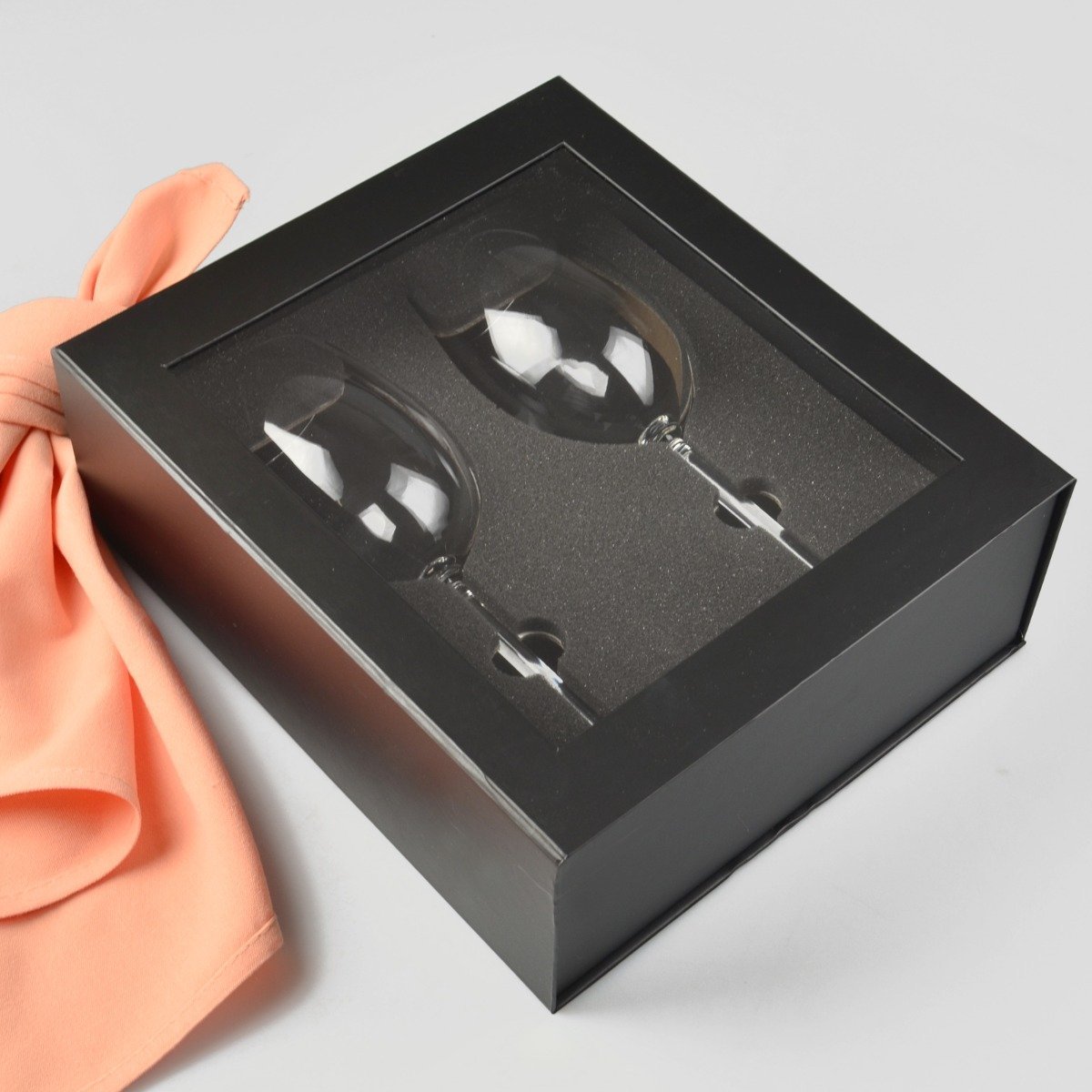 Twin Wine Glass Presentation Gift Box With Magnetic Closing Lid