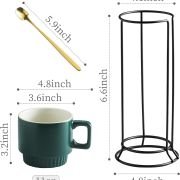 Stackable Coffee Mugs Set of 4 with Holder Spoons 11oz Ceramic Cappuccino Cups for Espresso Latte Tea Drinks. Dishwasher & Microwave Safe. Green