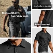 CQR Men’s Polo Shirts. Tactical Short Sleeve Golf Performance Shirts. Lightweight Dry Fit UPF 50+ Pique