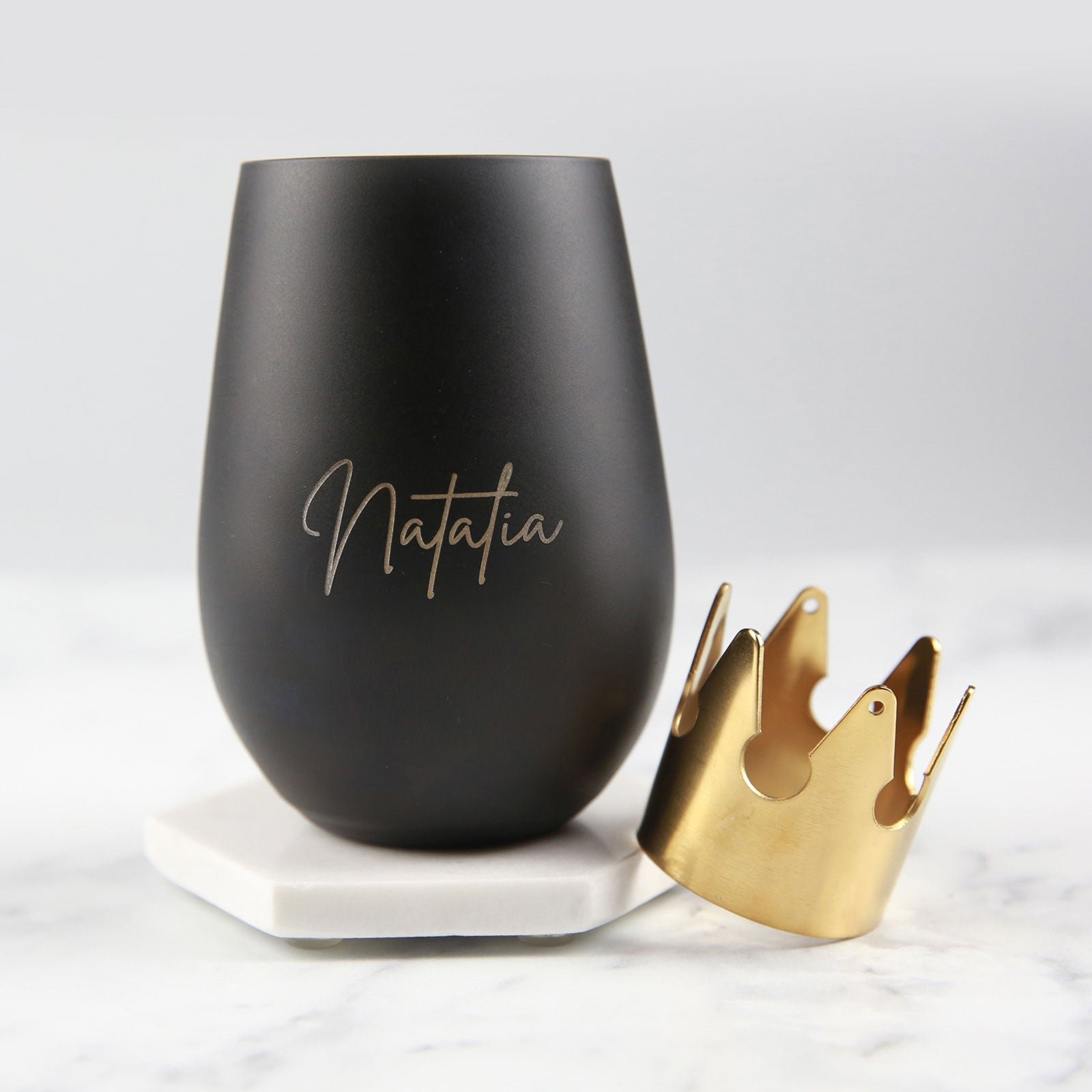 Engraved Birthday Matte Black 465ml Stemless Wine Glass