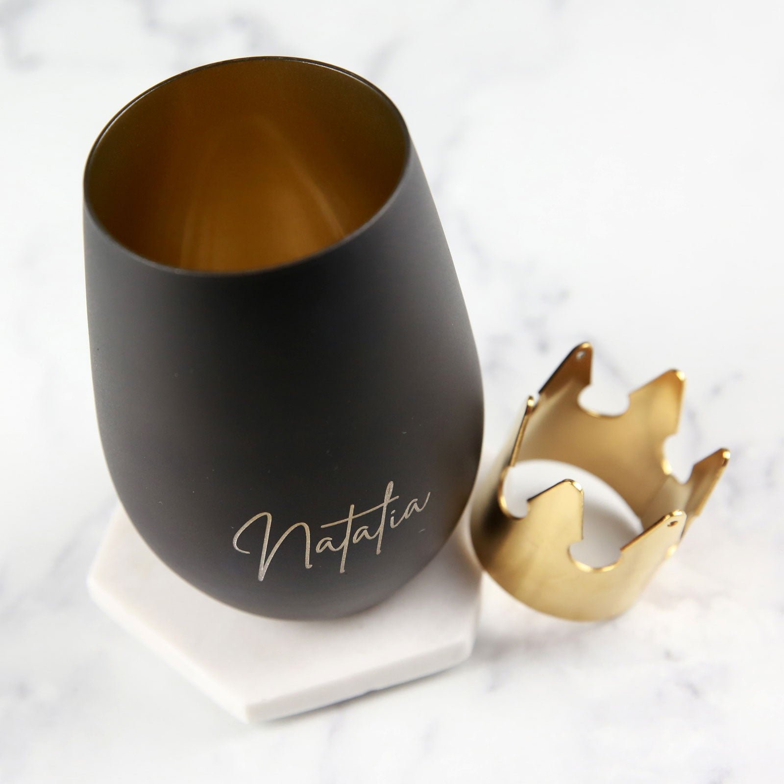 Engraved Birthday Matte Black 465ml Stemless Wine Glass