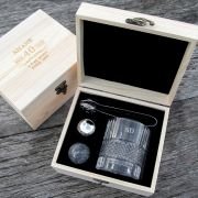 Engraved Birthday Wooden Gift Boxed Spinning Scotch Glass Set