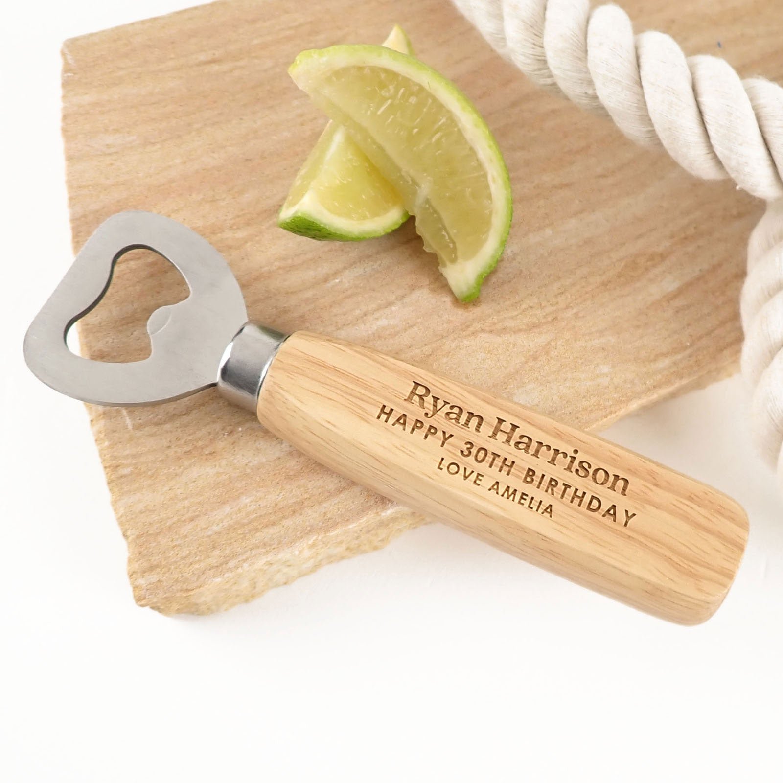 Engraved Birthday Wooden Handle Bottle Opener