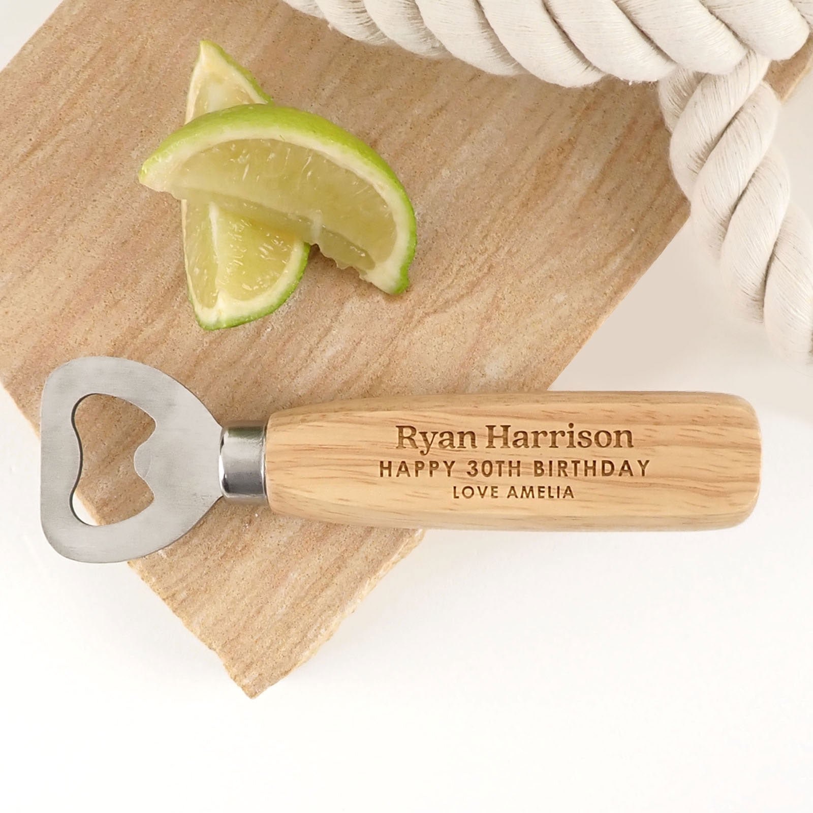 Engraved Birthday Wooden Handle Bottle Opener