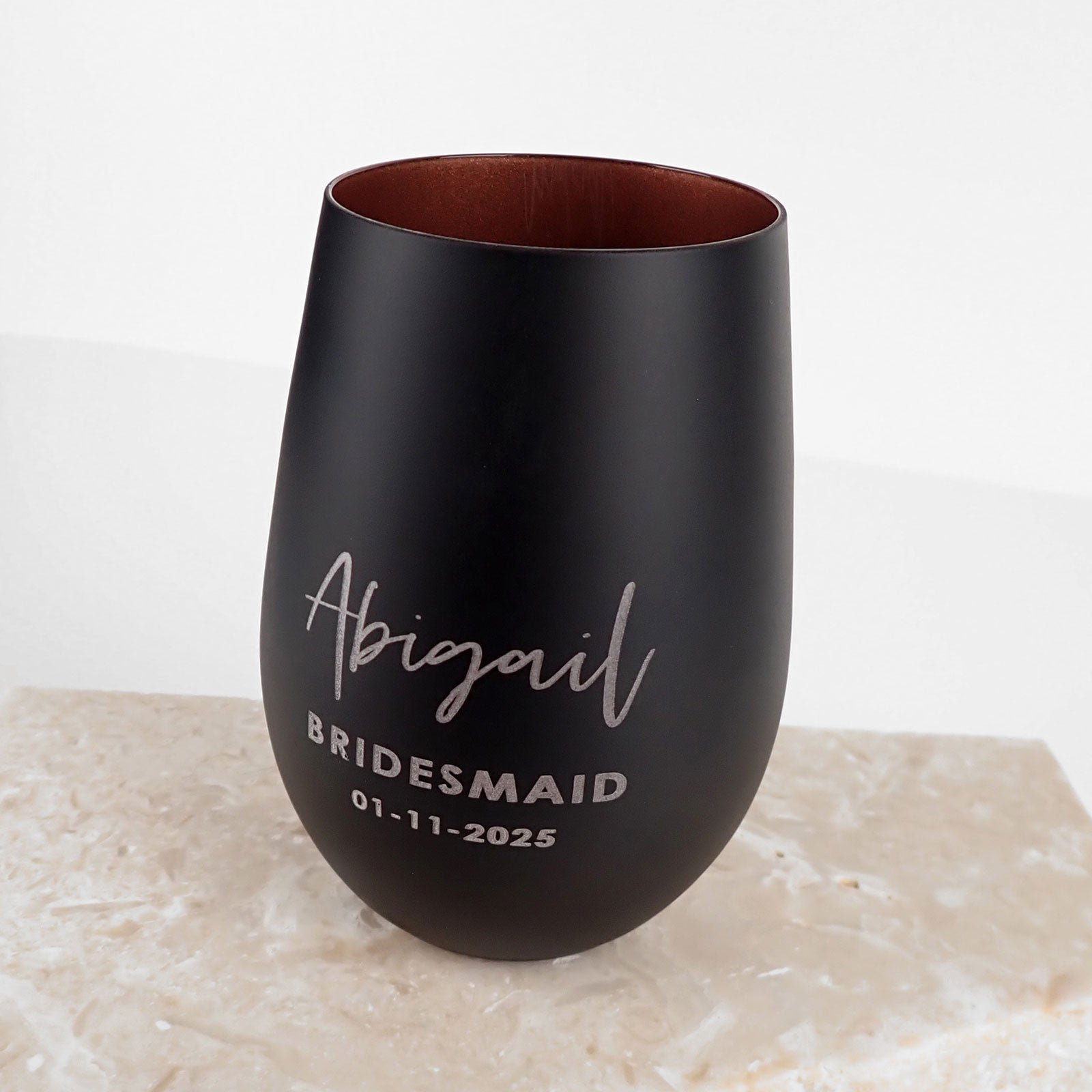 Engraved Matte Black 465ml Stemless Wine Glass