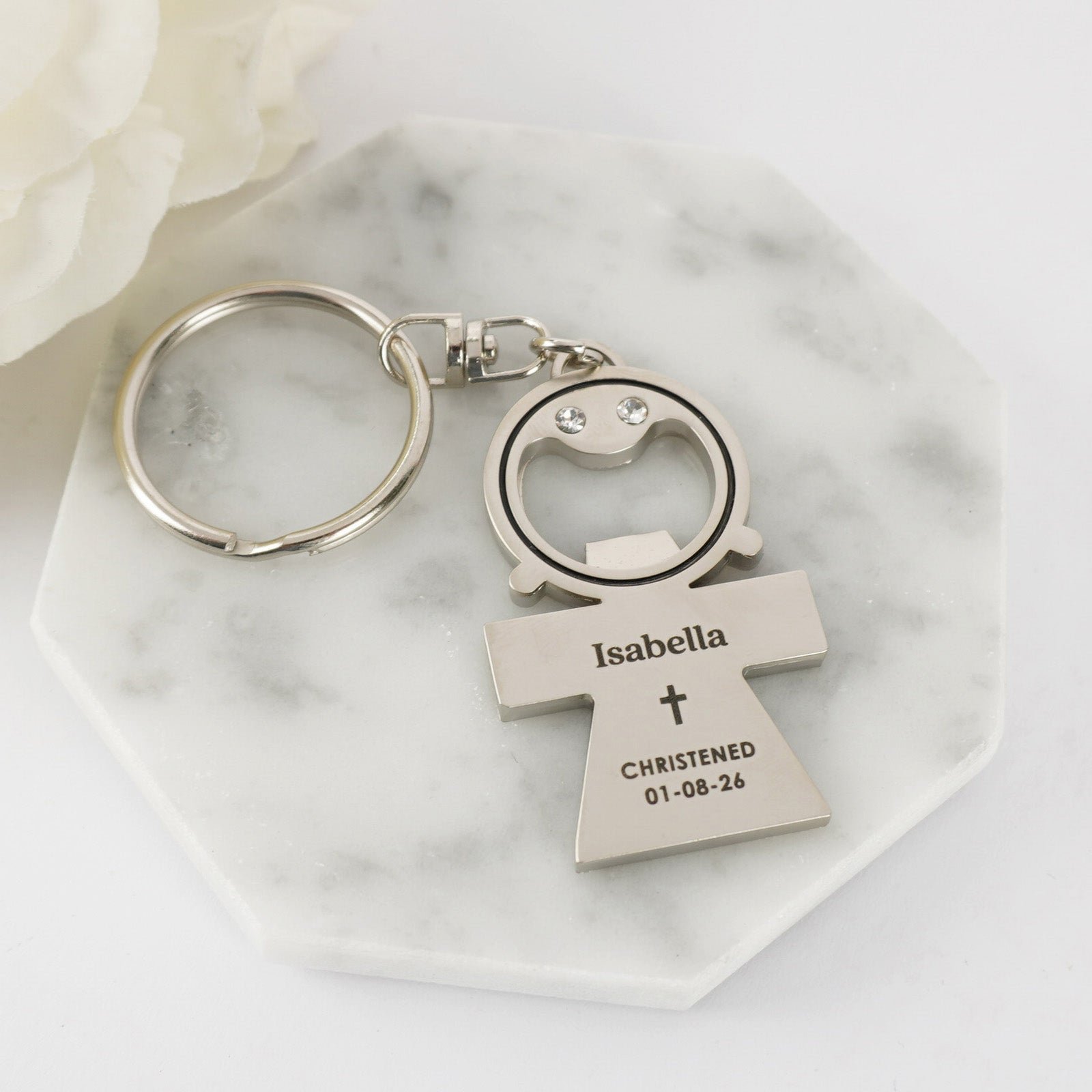 Girl Christening Keyring with Bottle Opener
