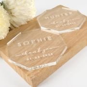 Engraved Clear Acrylic Wedding Octagon Coaster Place Cards