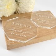 Engraved Clear Acrylic Wedding Octagon Coaster Place Cards