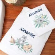 Embroidered Australian Animal Bath Towel and Face Washer Set