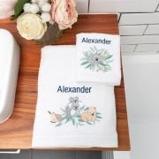 Embroidered Australian Animal Bath Towel and Face Washer Set