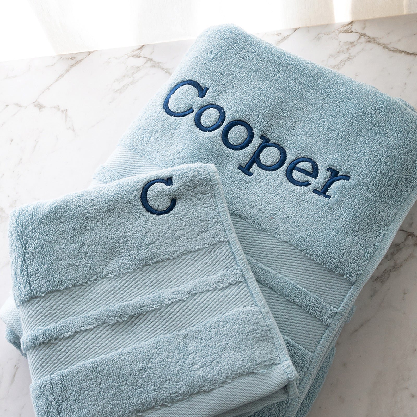 Embroidered 100% Cotton Bath Towel and Hand Towel Set – Blue