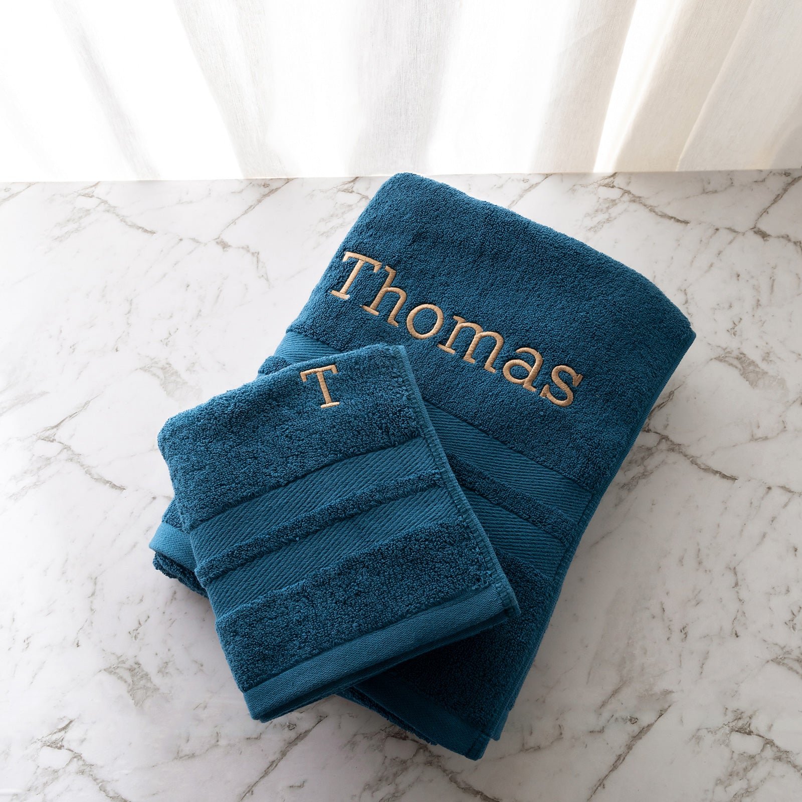 Embroidered 100% Cotton Bath Towel and Hand Towel Set – Navy