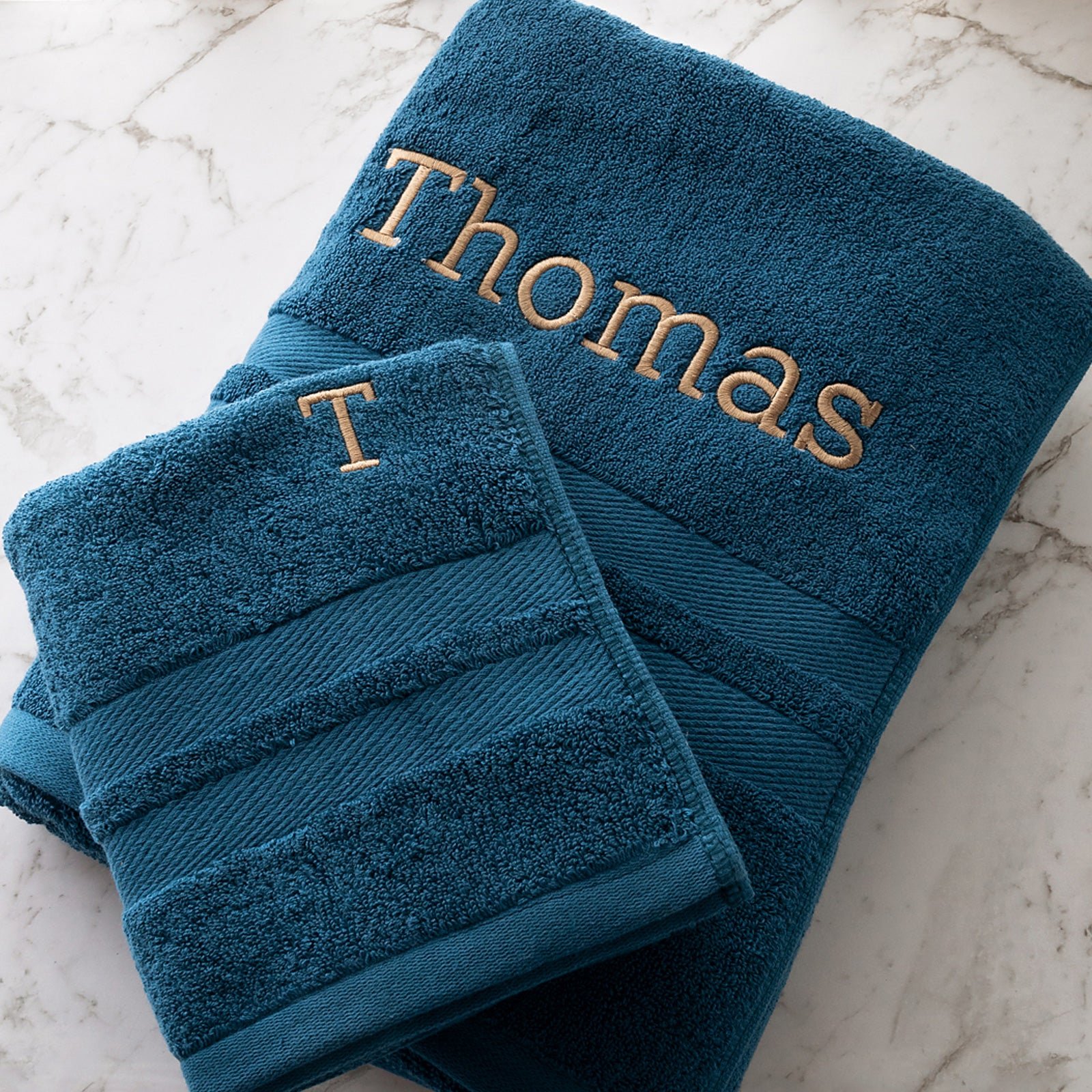 Embroidered 100% Cotton Bath Towel and Hand Towel Set – Navy