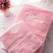 Embroidered 100% Cotton Bath Towel and Hand Towel Set – Pink