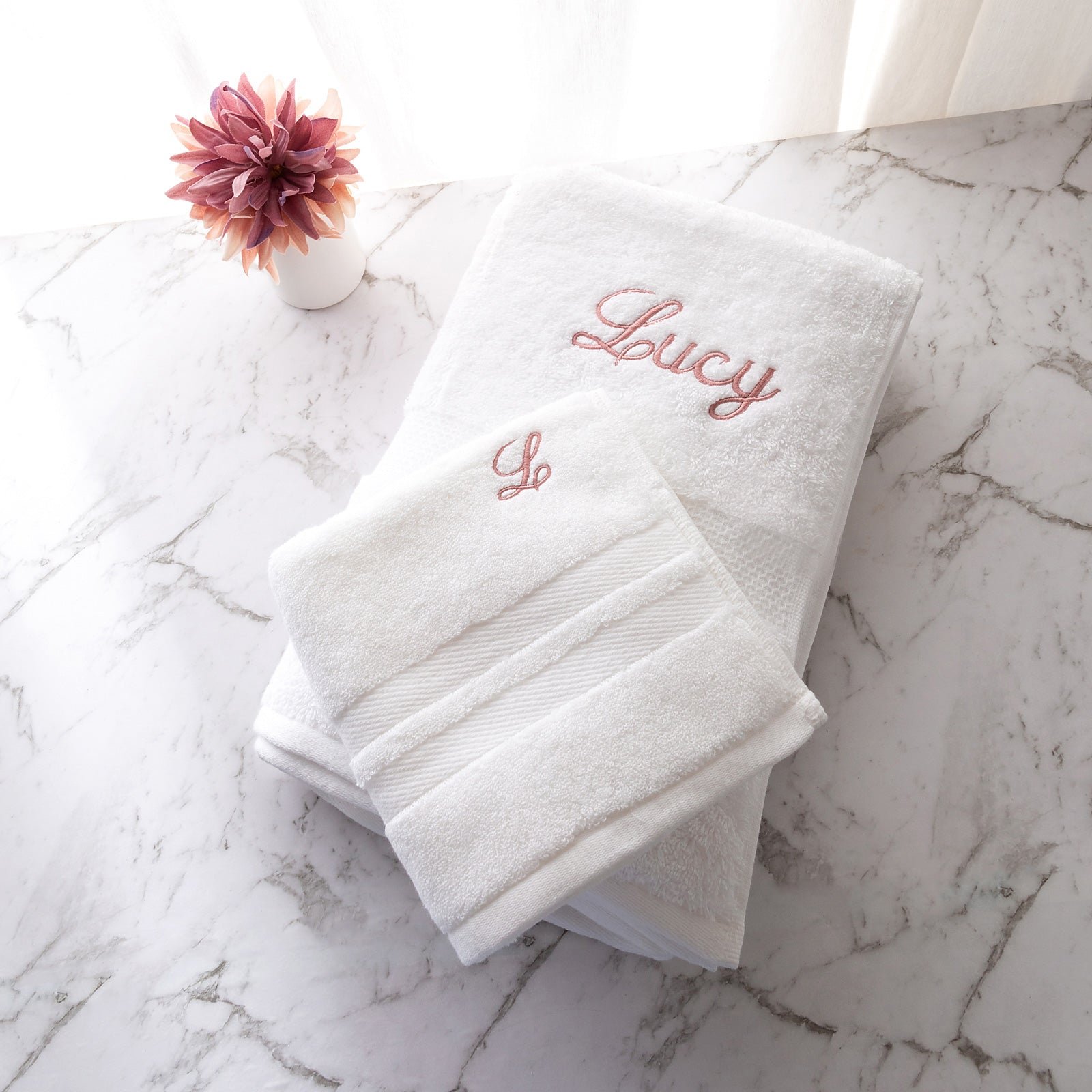 Embroidered 100% Cotton Bath Towel and Hand Towel Set – White