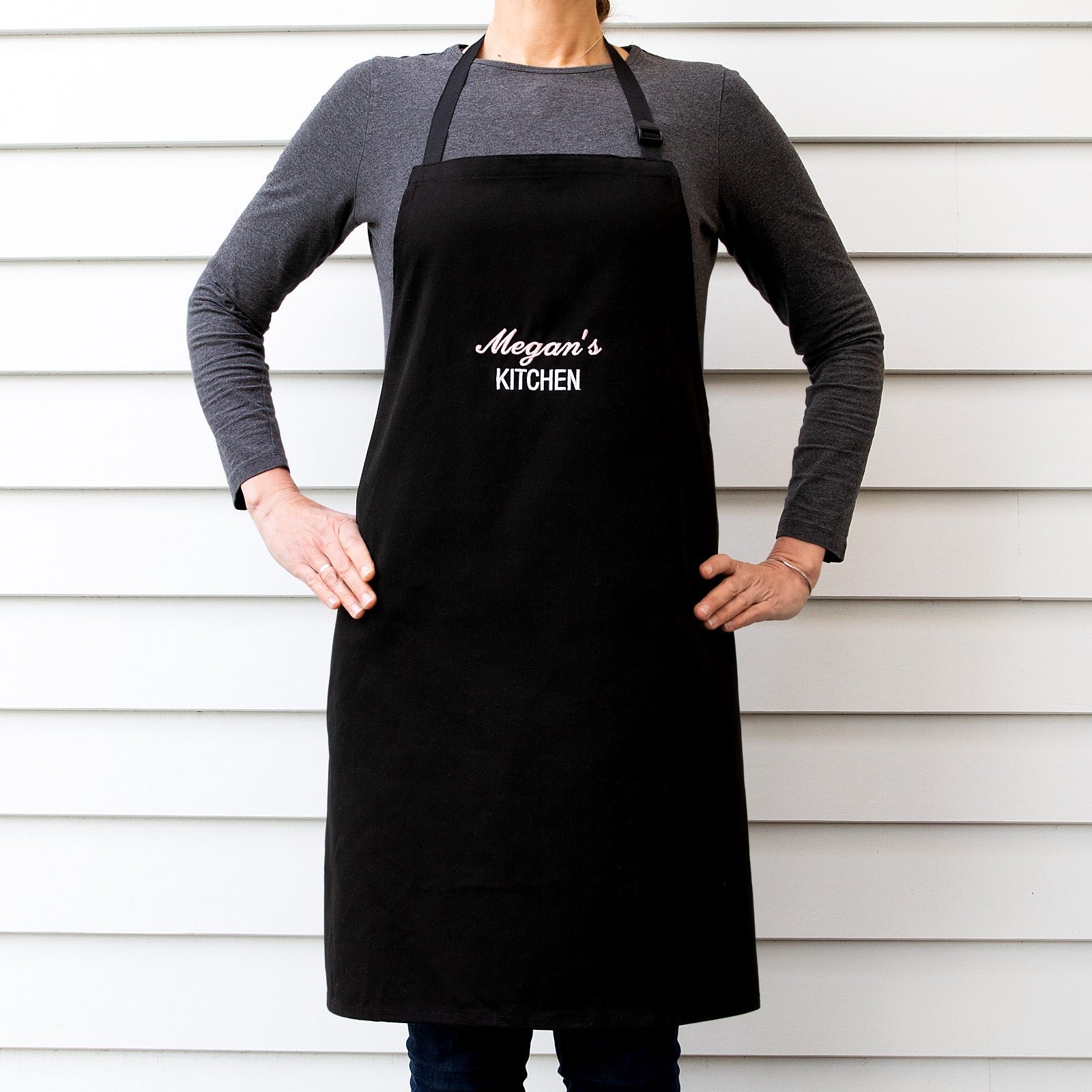 Embroidered Black Kitchen Apron