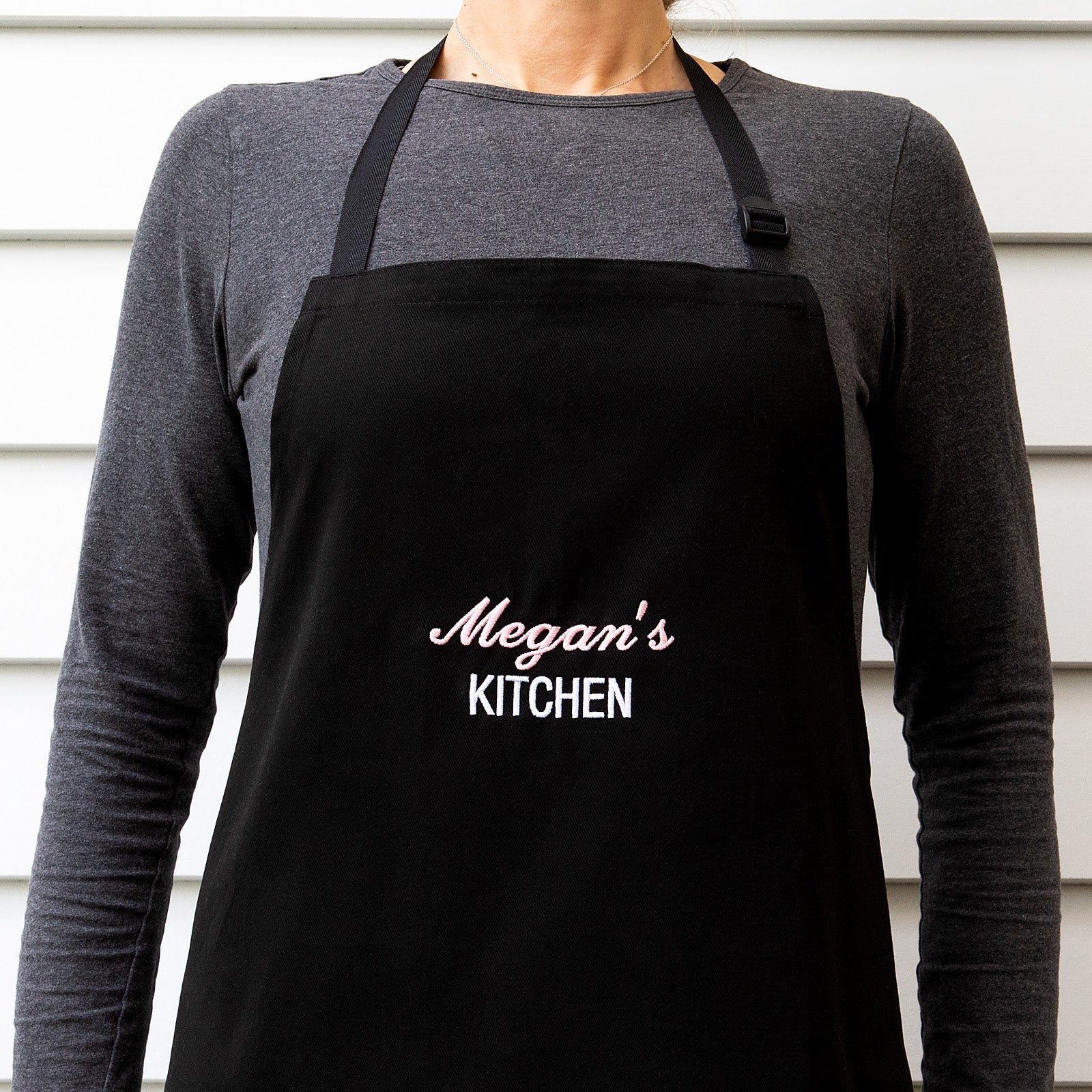 Embroidered Black Kitchen Apron