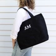 Embroidered Black Canvas Tote Bag