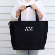 Embroidered Black Canvas Tote Bag
