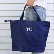 Embroidered Navy Canvas Tote Bag
