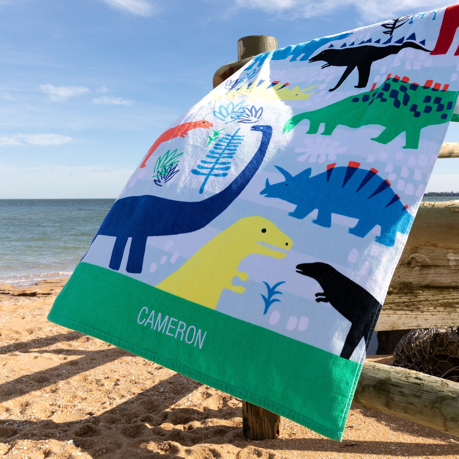 Embroidered Dinosaur Kids Beach Towel