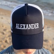 Embroidered Kids Striped Trucker Cap – Navy