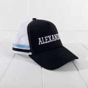 Embroidered Kids Striped Trucker Cap – Navy