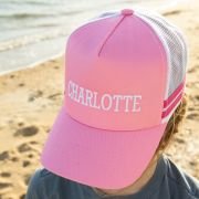 Embroidered Kids Striped Trucker Cap – Pink