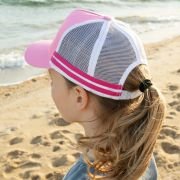 Embroidered Kids Striped Trucker Cap – Pink