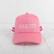 Embroidered Kids Striped Trucker Cap – Pink