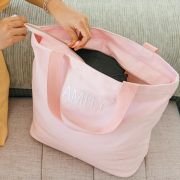 Embroidered Blush Pink Canvas Tote Bag