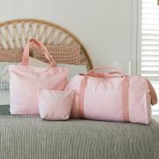 Embroidered Blush Pink Canvas 3 Piece Travel Bag Set