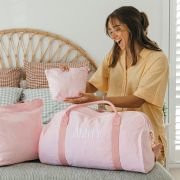 Embroidered Blush Pink Canvas 3 Piece Travel Bag Set