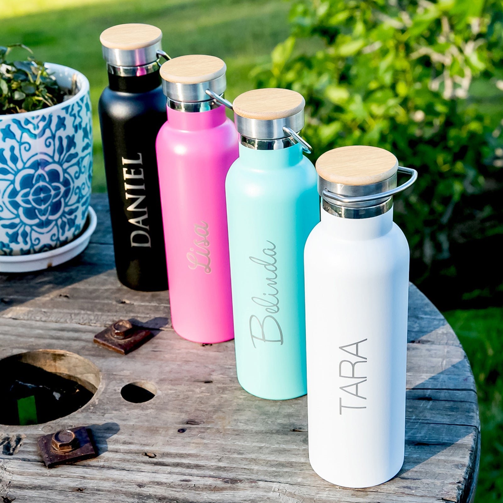 650ml Metal Water Bottle with Wooden Lid