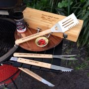3 Piece BBQ Utensils Set with Engraved Bamboo Carry Case