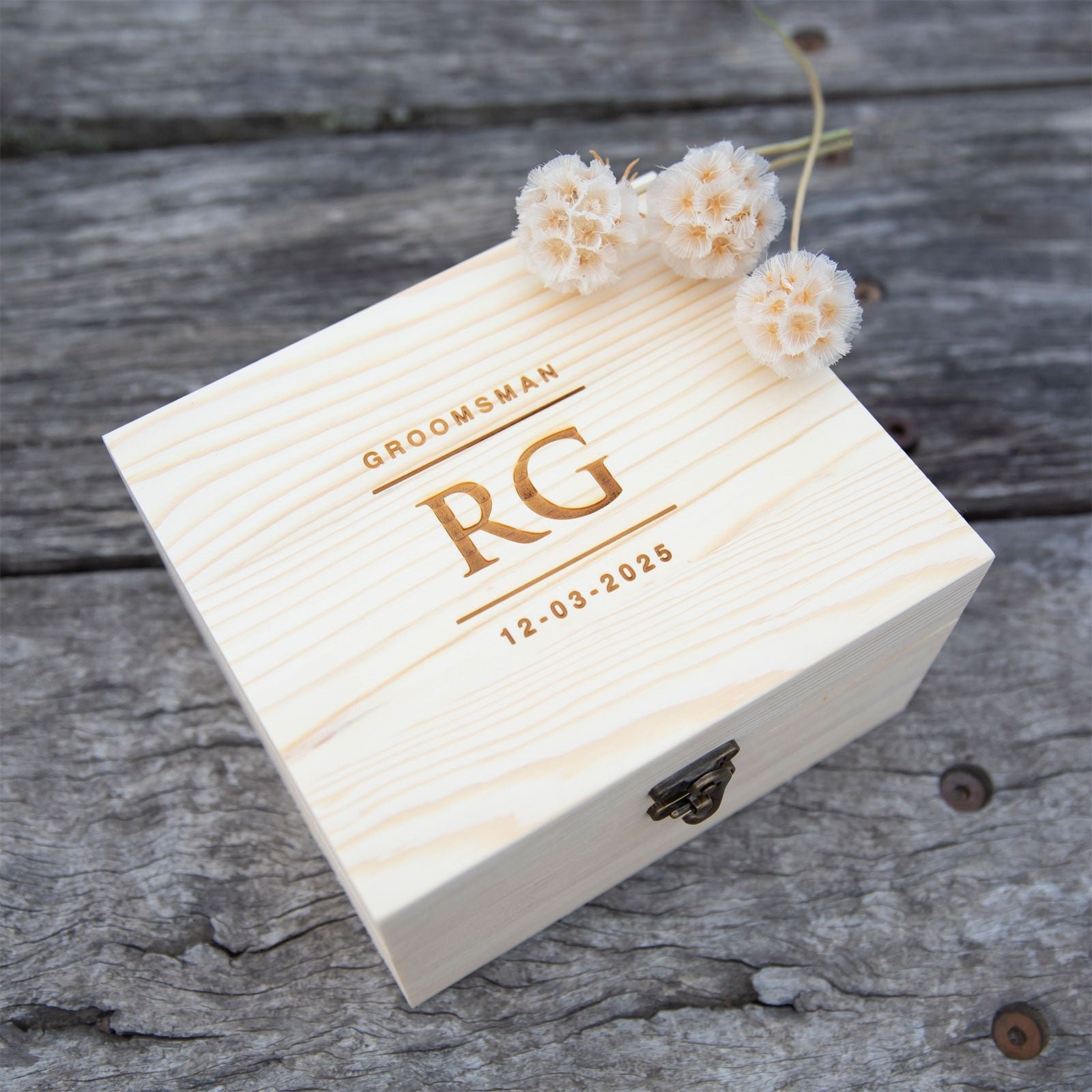 Engraved Bridal Party Wooden Gift Boxed Scotch Glass and Whiskey Stone Set