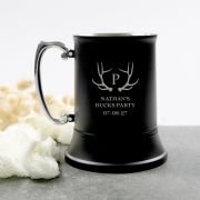 Engraved Bucks Party Matte Black Metal Beer Mug with Gift Box