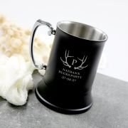 Engraved Bucks Party Matte Black Metal Beer Mug with Gift Box
