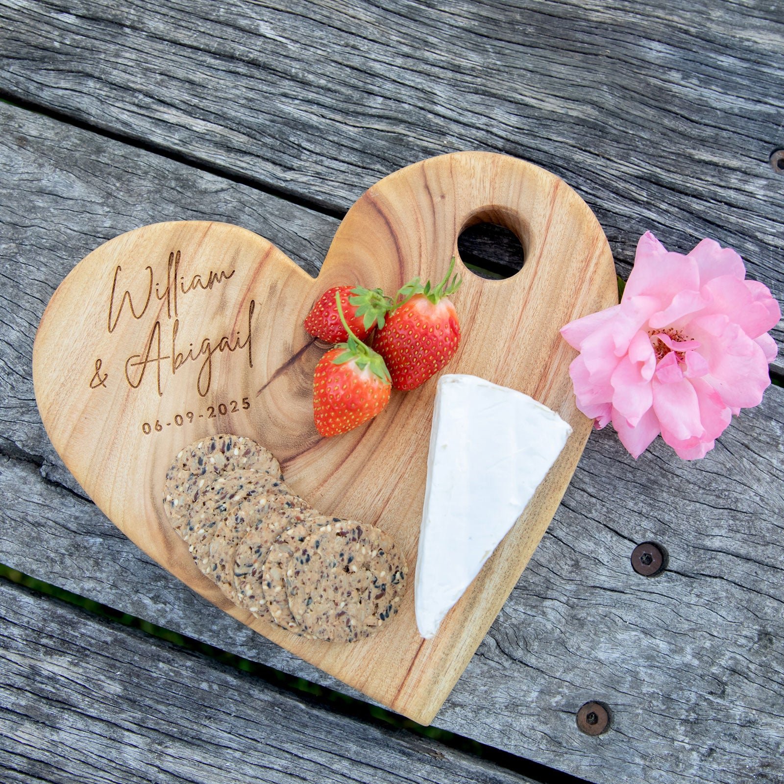 Engraved Heart Shaped Wedding Cheese Board
