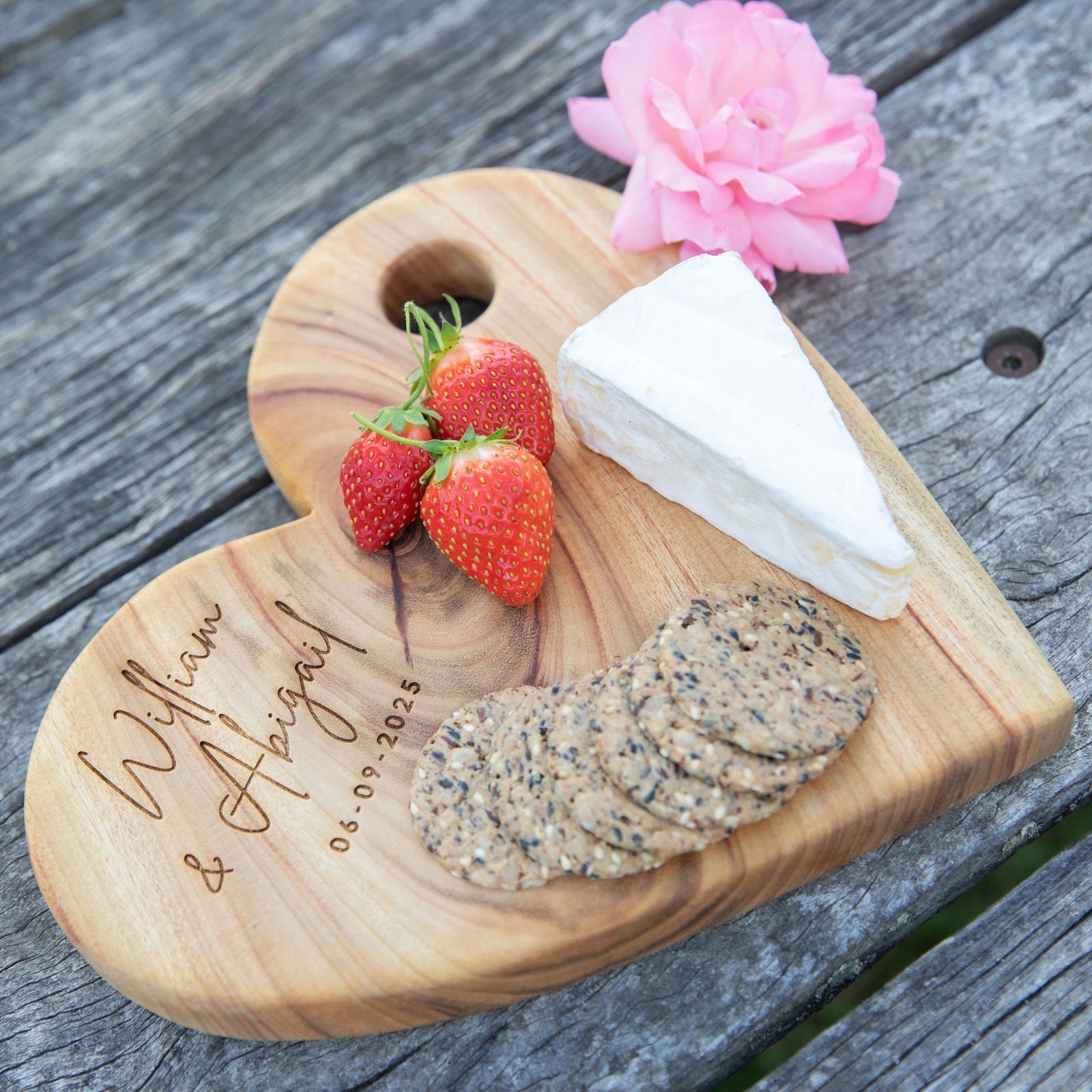 Engraved Heart Shaped Wedding Cheese Board