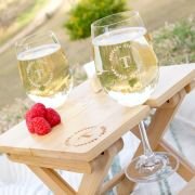 Engraved Mini Bamboo Picnic Table with Engraved Wine Glasses