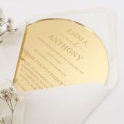 Engraved Round Mirror Acrylic Wedding Invitations