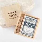 Engraved Wooden Gift Boxed Playing Cards with Dice