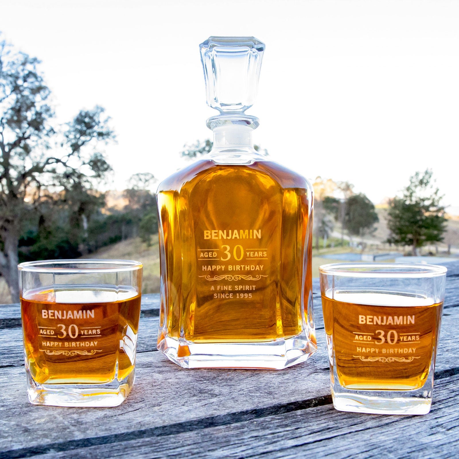Birthday Decanter Gift Set – Premium Whiskey Decanter PLUS 2 Scotch Glasses