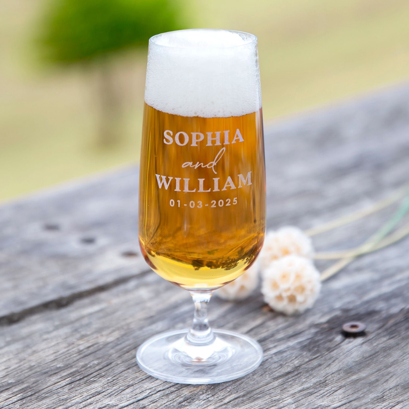 Engraved Wedding 410ml Beer Glass