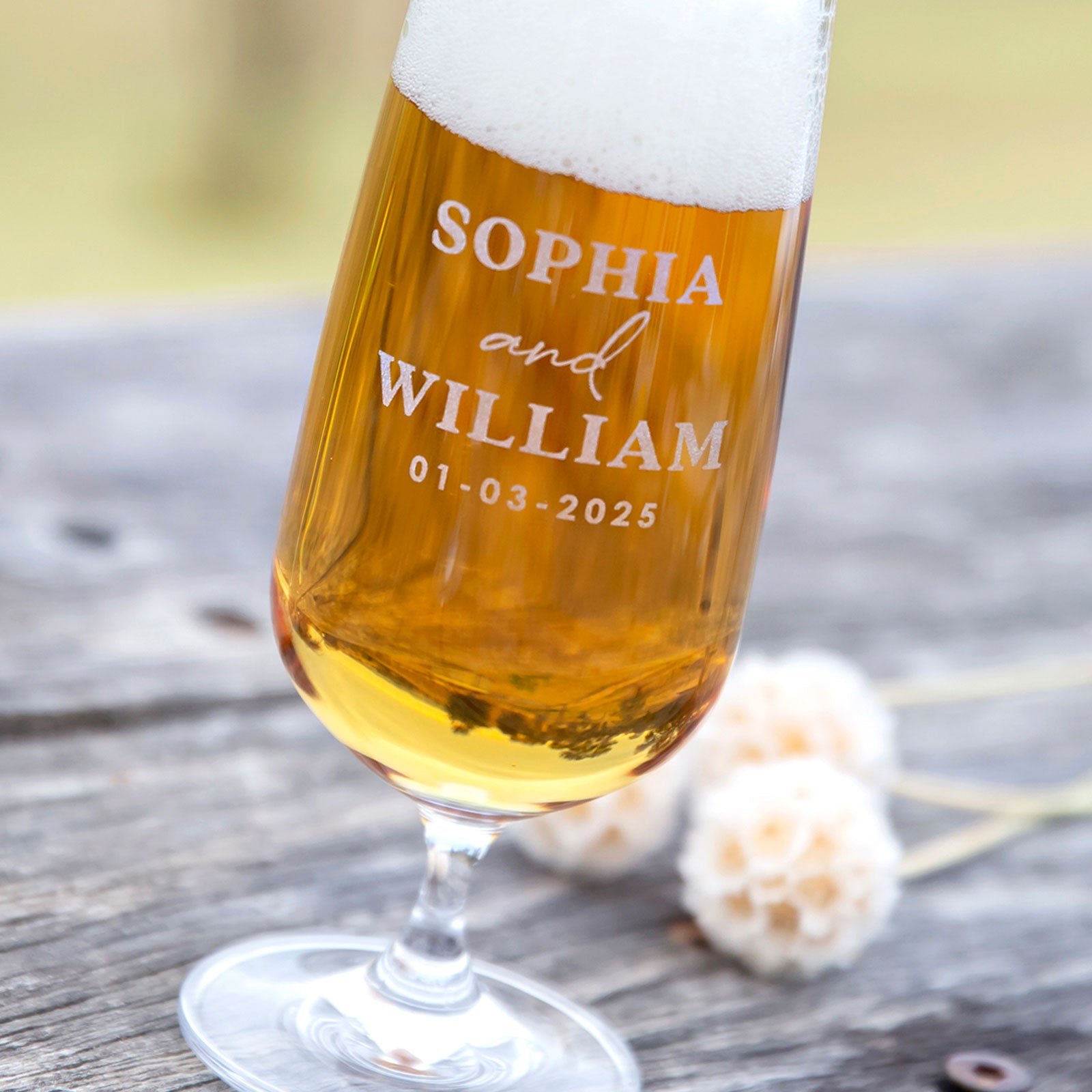 Engraved Wedding 410ml Beer Glass