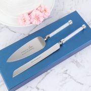 Engraved Wedding Cake Knife Set Silver Crystal