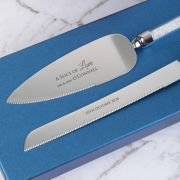 Engraved Wedding Cake Knife Set Silver Crystal