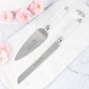 Engraved Wedding Cake Knife Set Silver Crystal