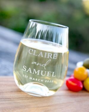 Engraved Wedding Favour 460ml Stemless Wine Glass